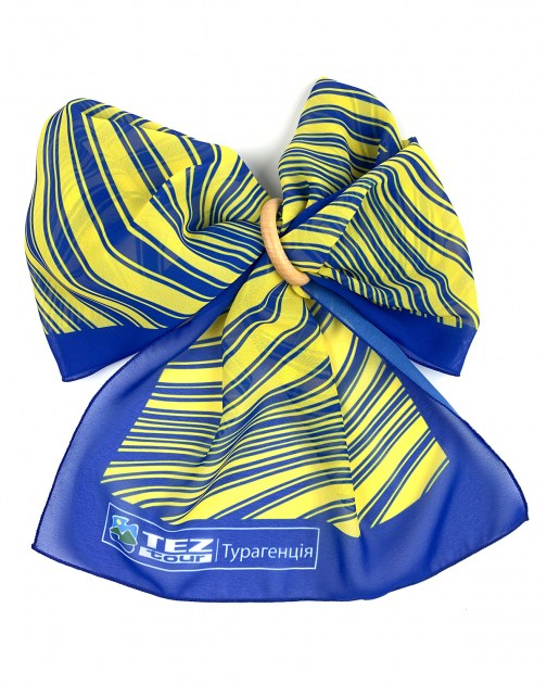 Шифоновый шарф в цветах фирмы, синий шарф, желтый шарф