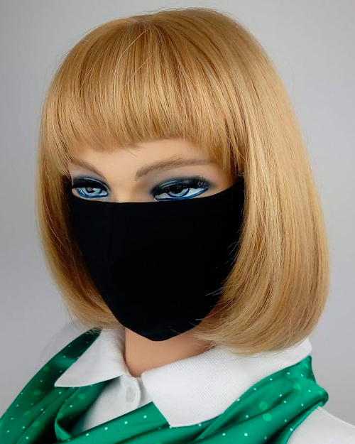 Защитные повязки на лицо модель №3, маска медицинская черная с выточками для носа и подбородка